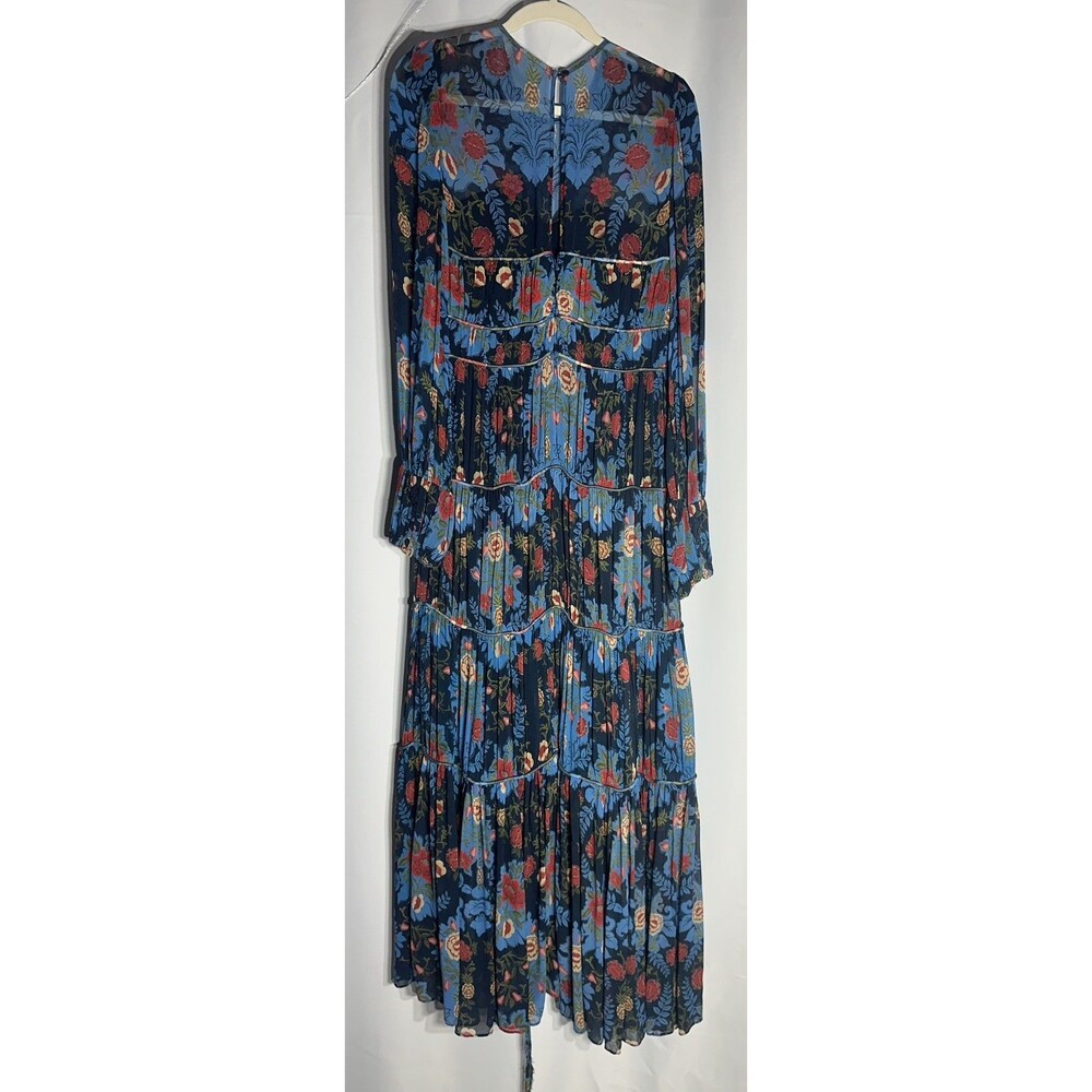 FARM Rio Arabesque Floral Tiered Maxi Dress Gown Blue Red Long Sleeve Size M - Picture 11 of 13